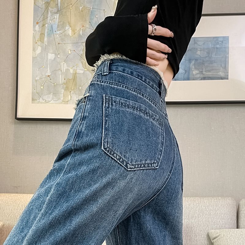 Fit (Various Jeans Designs) High Washed Frayed Waist Loose