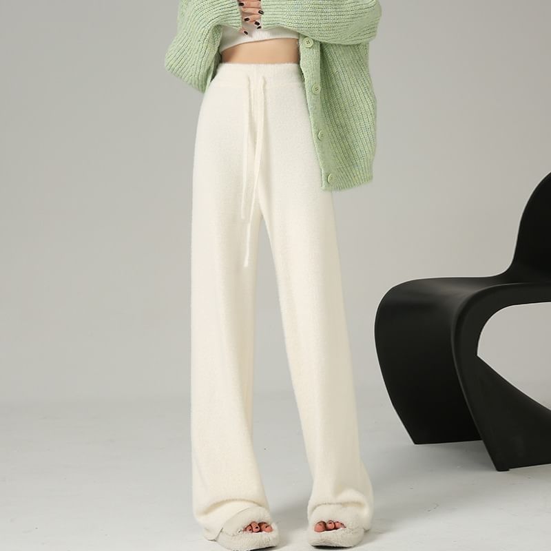 Wide Plain High Pants Knit Leg Waist