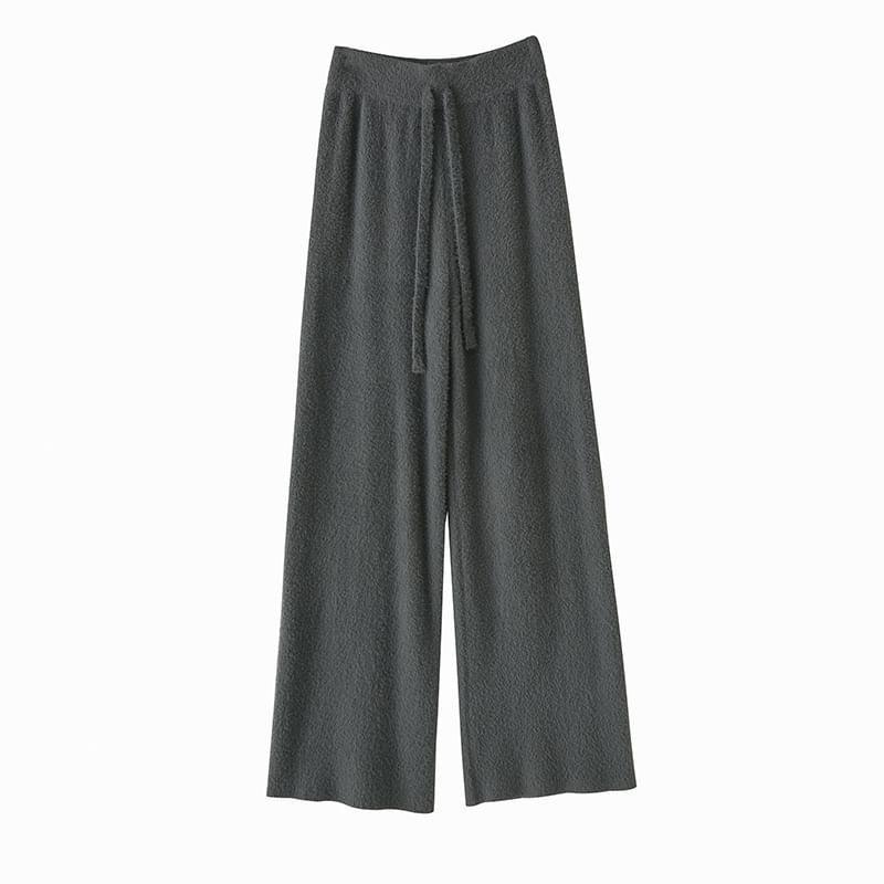 Wide Plain High Pants Knit Leg Waist