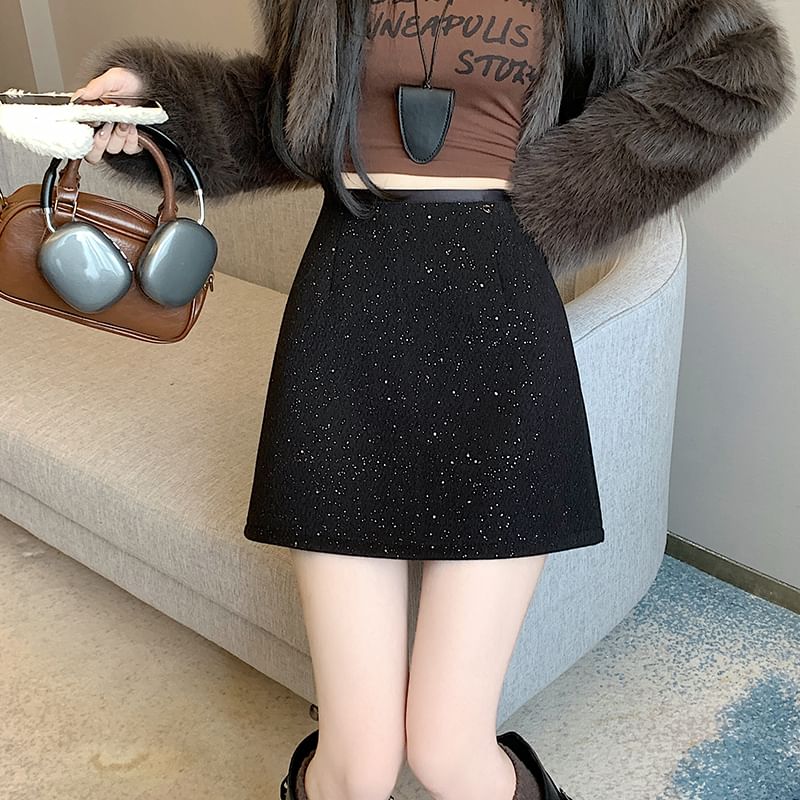 Rise Skirt Mini A-Line Sequin High
