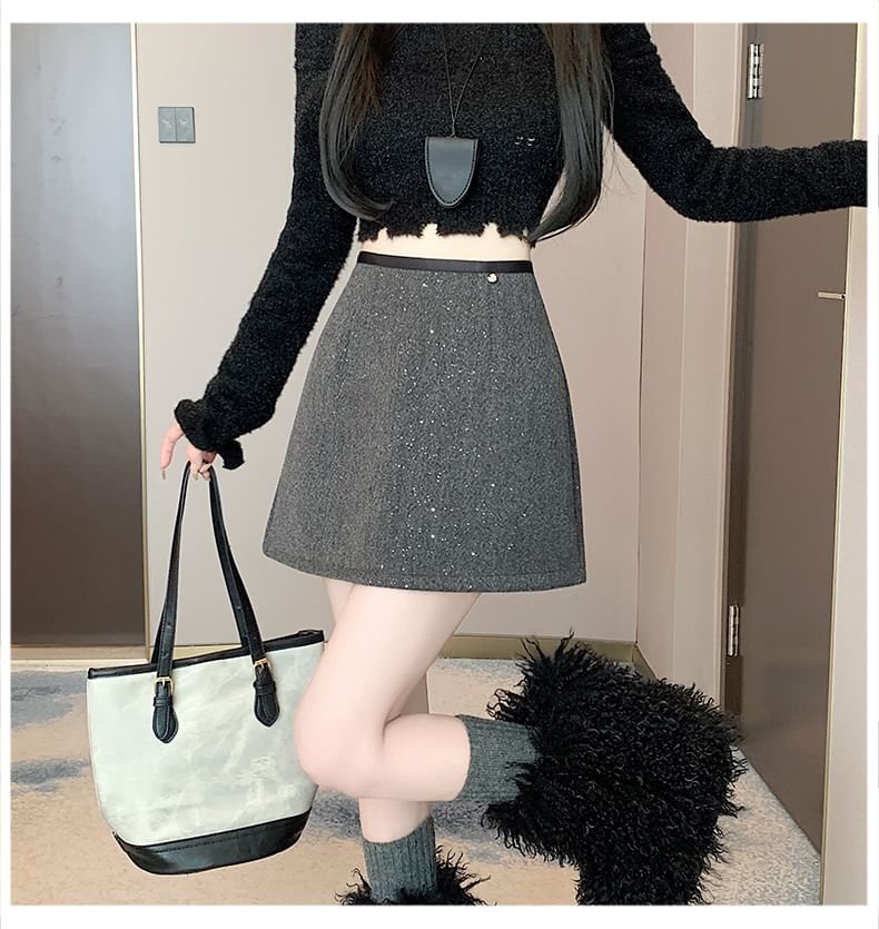 Rise Skirt Mini A-Line Sequin High