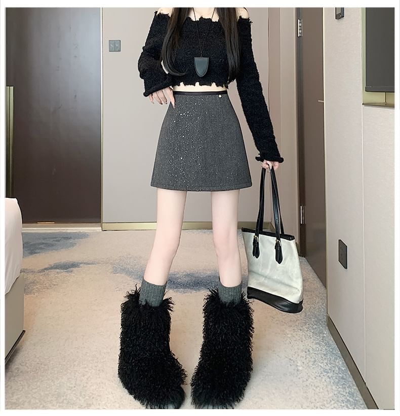 Rise Skirt Mini A-Line Sequin High