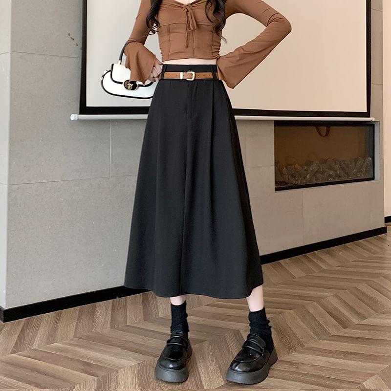 A-Line + Skirt Set: Midi High Rise Plain Belt
