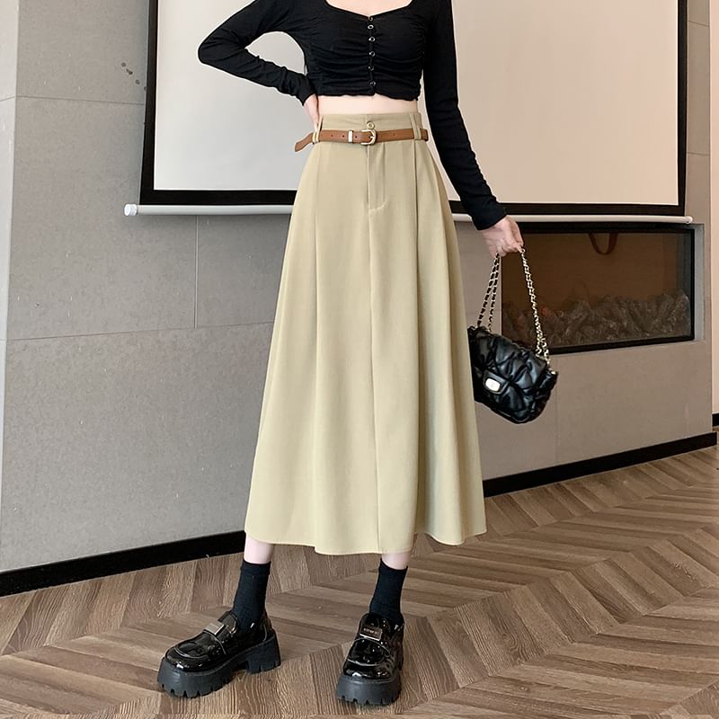 A-Line + Skirt Set: Midi High Rise Plain Belt