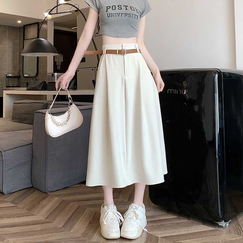 A-Line + Skirt Set: Midi High Rise Plain Belt