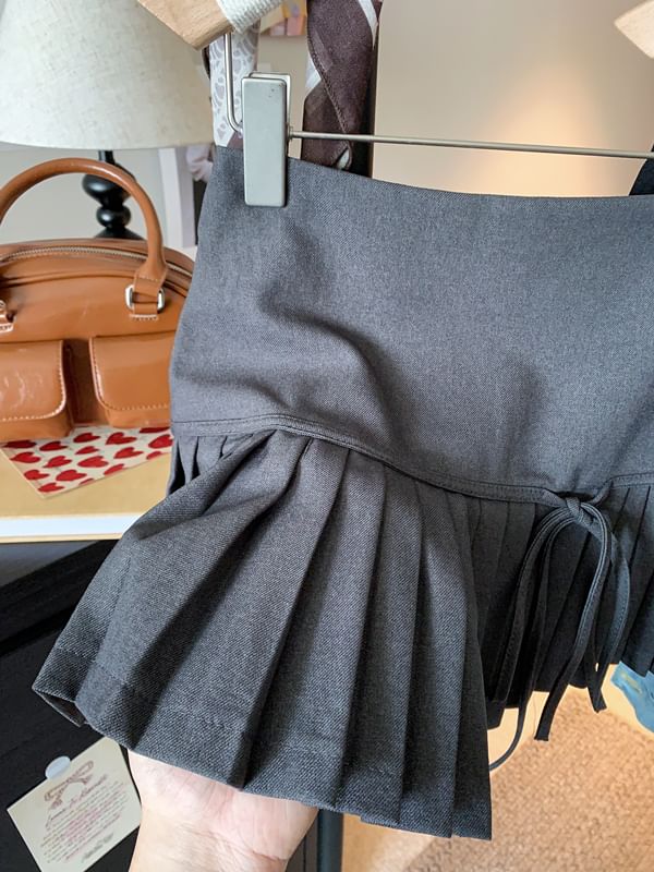 Mini High Plain A-Line Bow Pleated Accent Waist Skirt