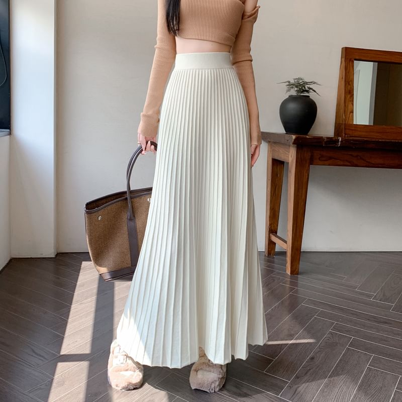 Rise Knit A-Line Skirt Maxi High Plain