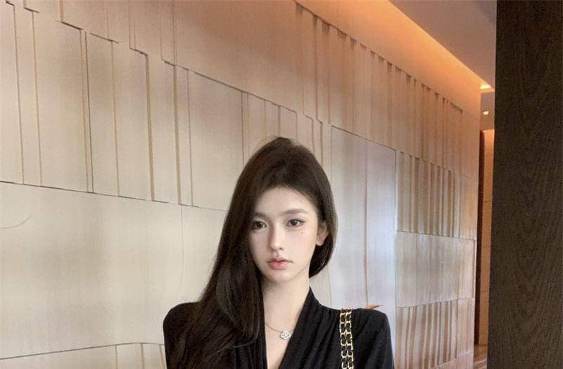 Shawl Tie Cardigan Plain Waist Collar