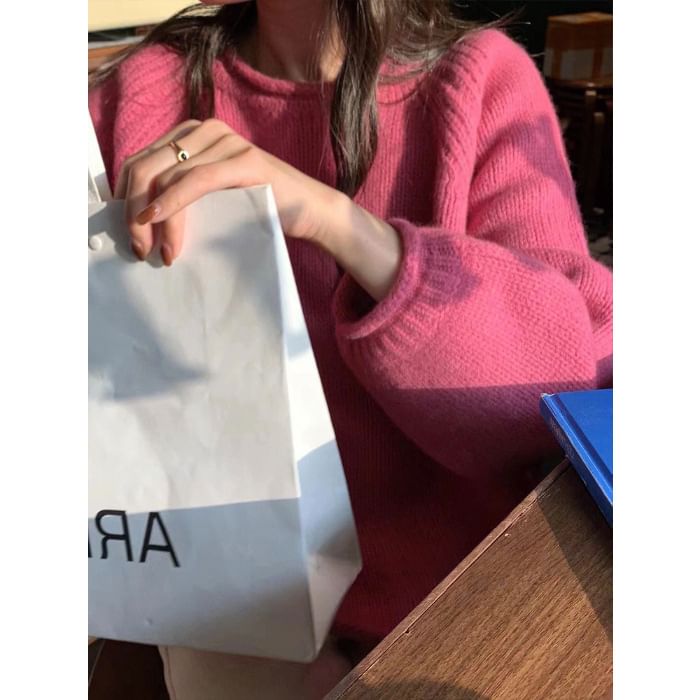 Neck Plain Crew Sweater