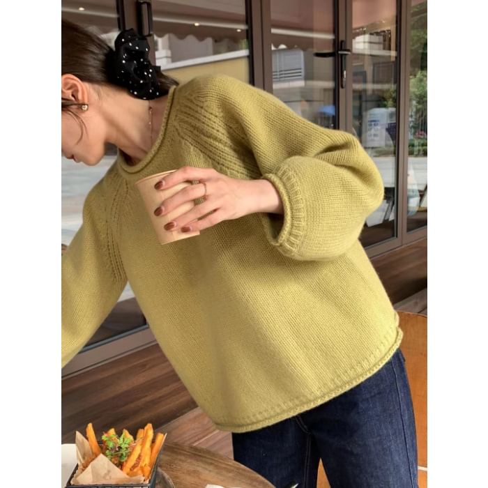 Neck Plain Crew Sweater