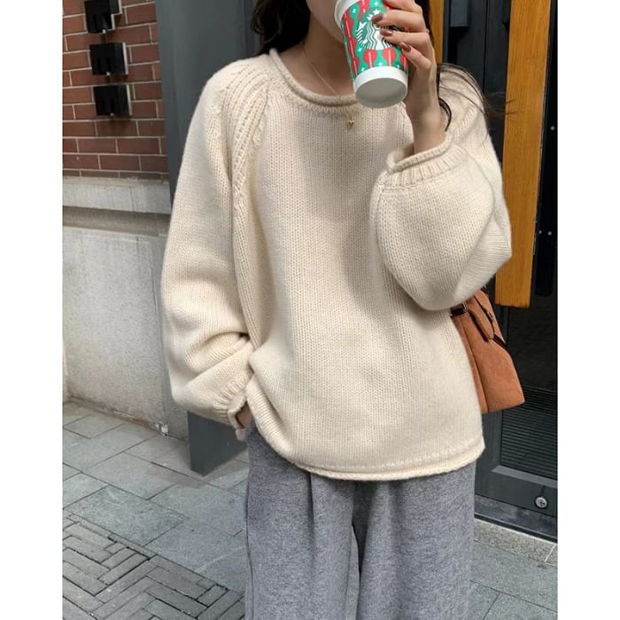 Neck Plain Crew Sweater