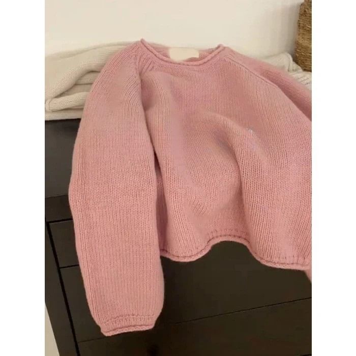 Neck Plain Crew Sweater