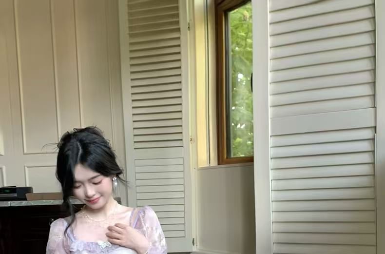 Dye Cold Tie Ruffle Maxi Dress Butterfly A-Line Accent Long-Sleeve Shoulder Trim