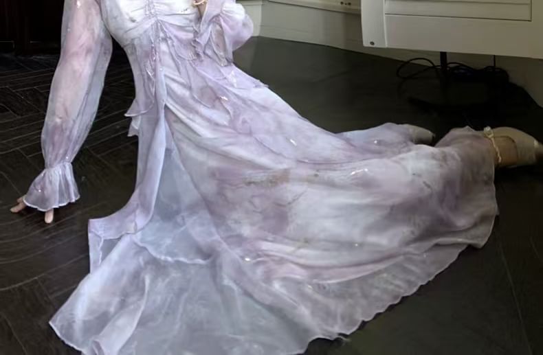 Dye Cold Tie Ruffle Maxi Dress Butterfly A-Line Accent Long-Sleeve Shoulder Trim