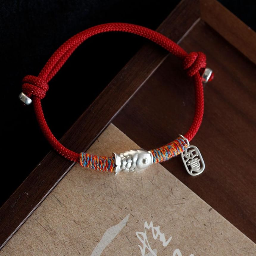 Silver String 925 Bracelet Sterling Fish