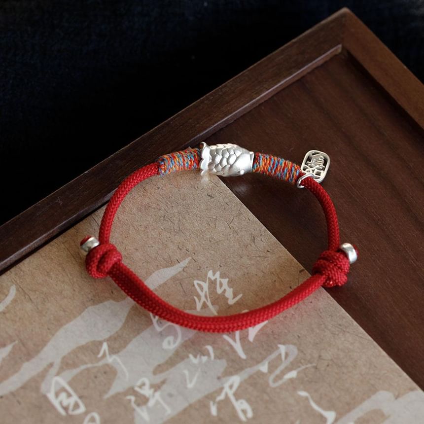 Silver String 925 Bracelet Sterling Fish