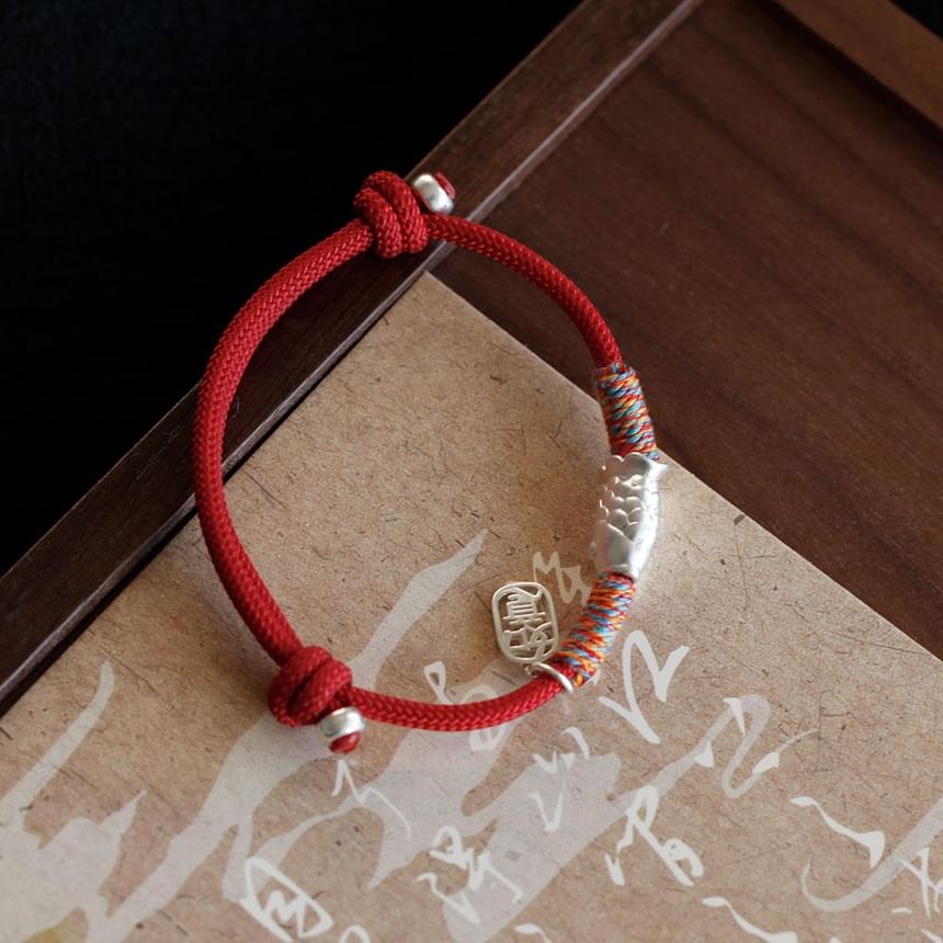 Silver String 925 Bracelet Sterling Fish