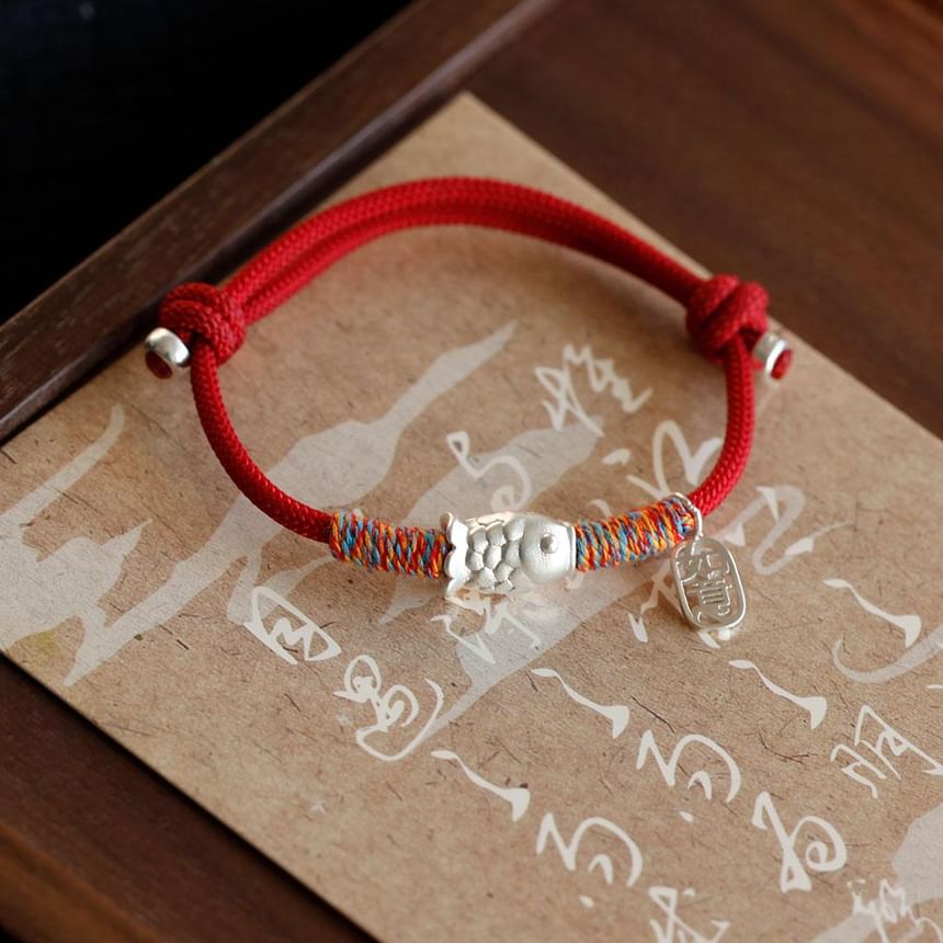 Silver String 925 Bracelet Sterling Fish