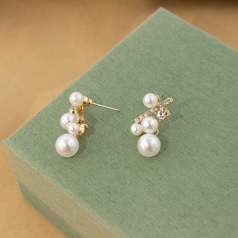 / Rhinestone Pearl Faux On Clip Earring Drop
