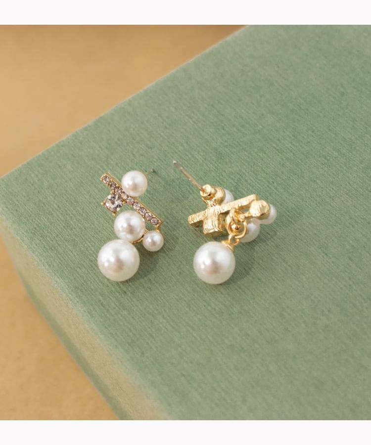/ Rhinestone Pearl Faux On Clip Earring Drop