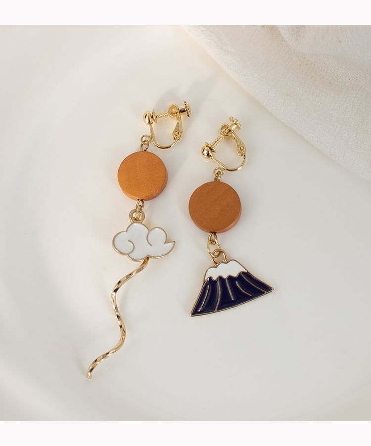 Drop Earring / Enamel On Asymmetrical Mountain Clip