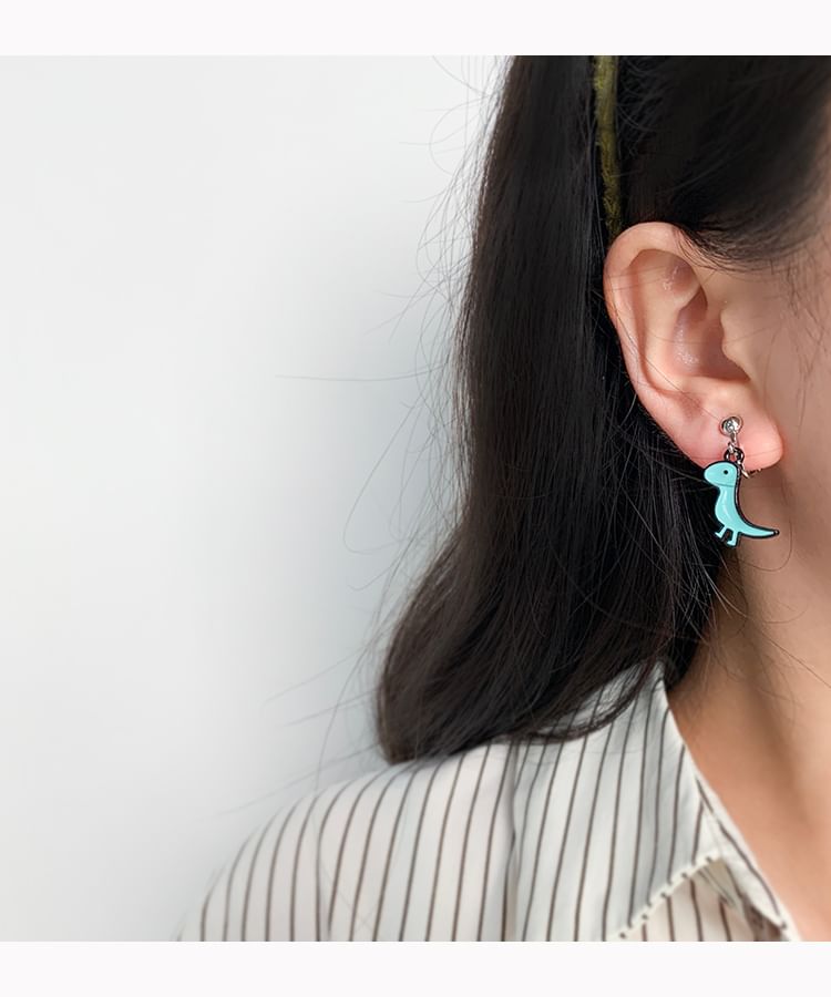 On Cartoon Clip Dinosaur Asymmetrical Drop Earring