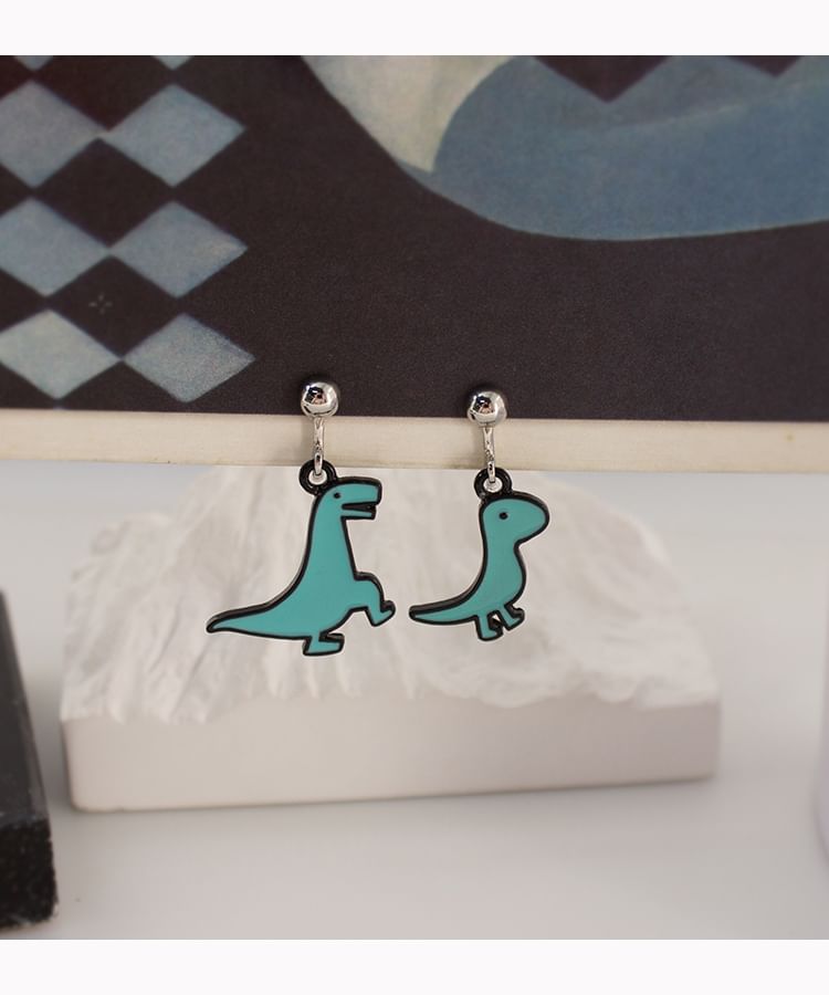 On Cartoon Clip Dinosaur Asymmetrical Drop Earring