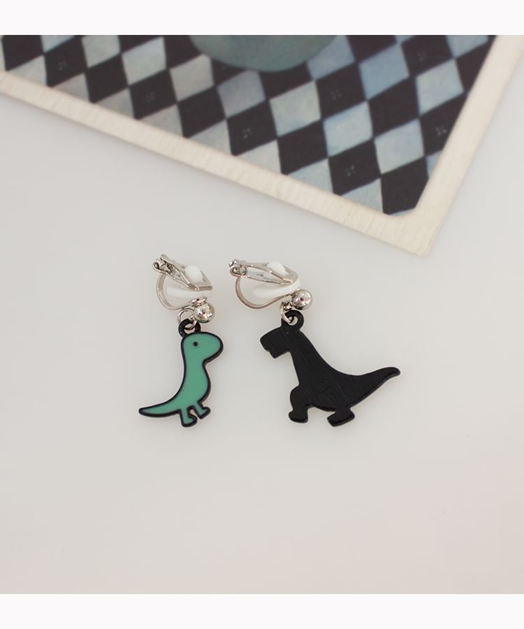 On Cartoon Clip Dinosaur Asymmetrical Drop Earring