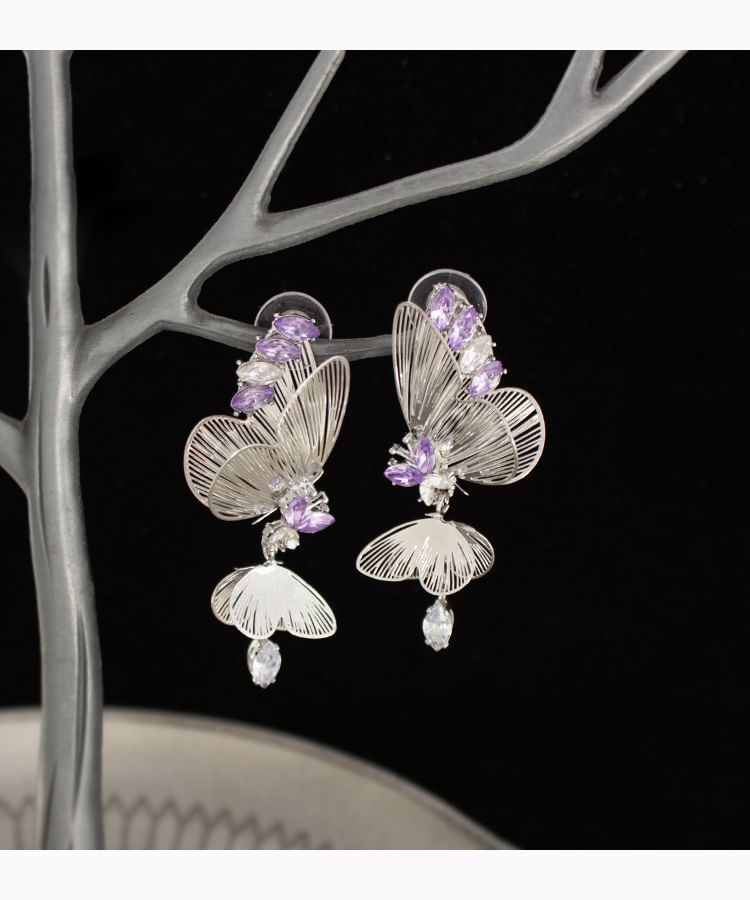 On Earring Butterfly / Drop Rhinestone Clip