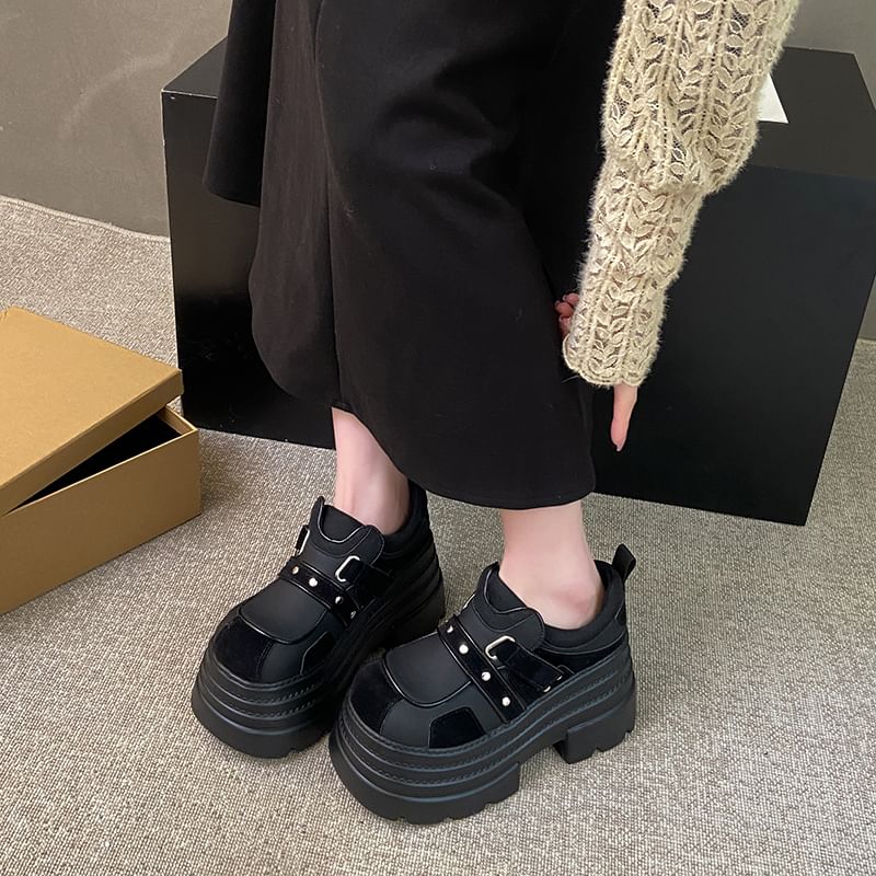 Platform Strap Adhesive Faux Leather Shoes