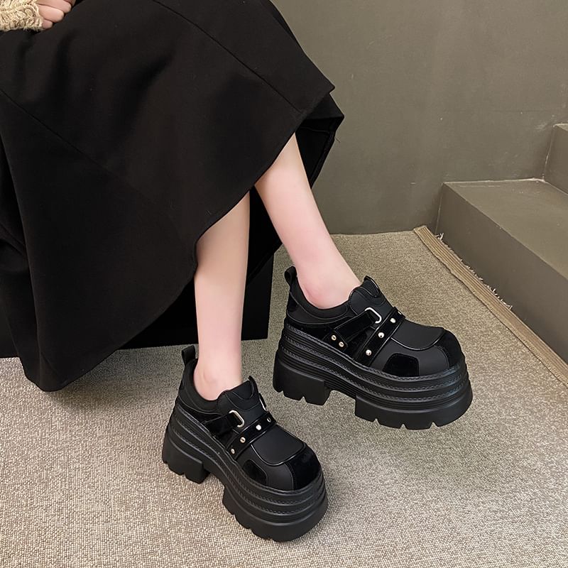 Platform Strap Adhesive Faux Leather Shoes