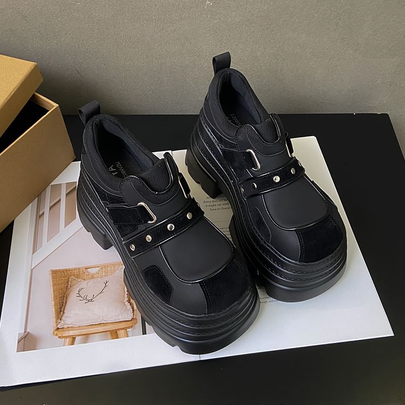 Platform Strap Adhesive Faux Leather Shoes