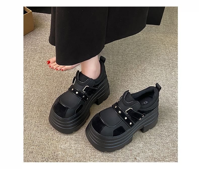 Platform Strap Adhesive Faux Leather Shoes