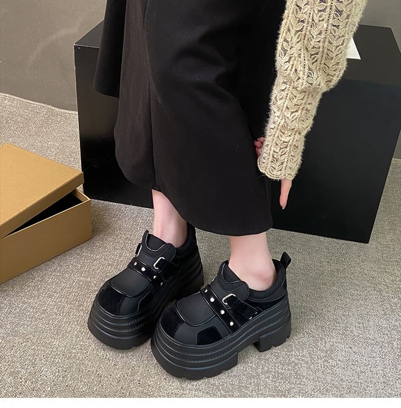 Platform Strap Adhesive Faux Leather Shoes