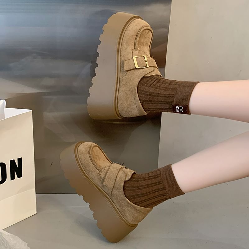 Shoes Plain Faux Buckled Platform Suede