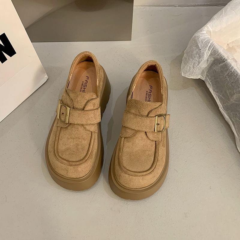 Shoes Plain Faux Buckled Platform Suede