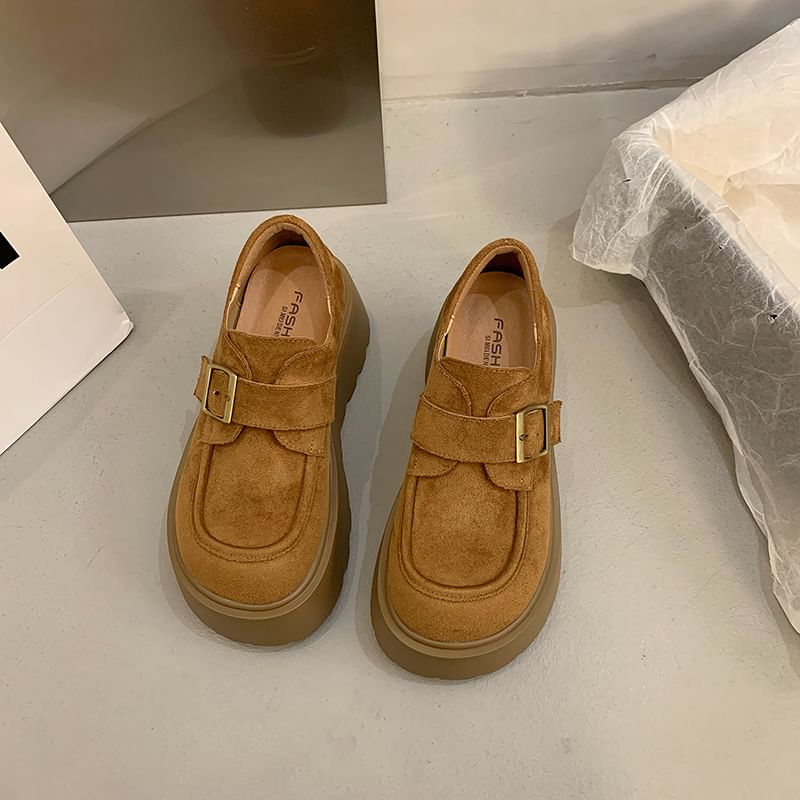 Shoes Plain Faux Buckled Platform Suede