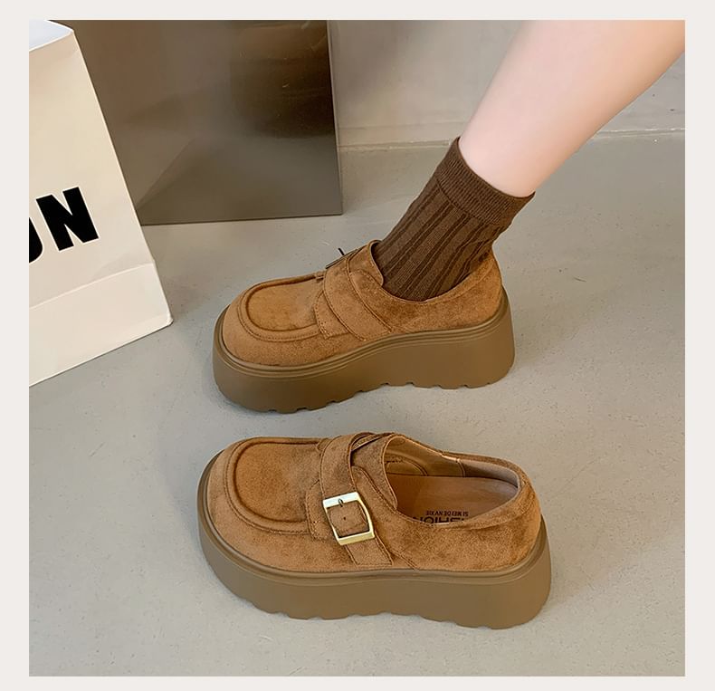 Shoes Plain Faux Buckled Platform Suede