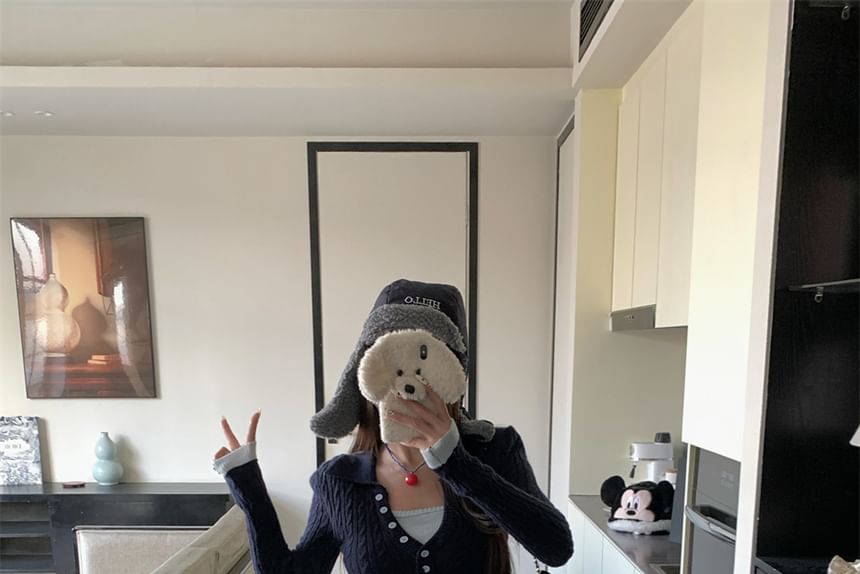 Cable-Knit Sweater Two-Piece Mock Collar Tone Two Cropped