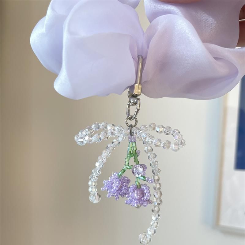 Flower Beaded Bow Phone Charm
