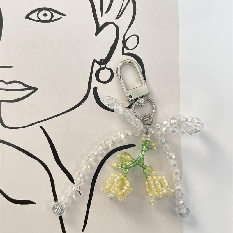 Flower Beaded Bow Phone Charm