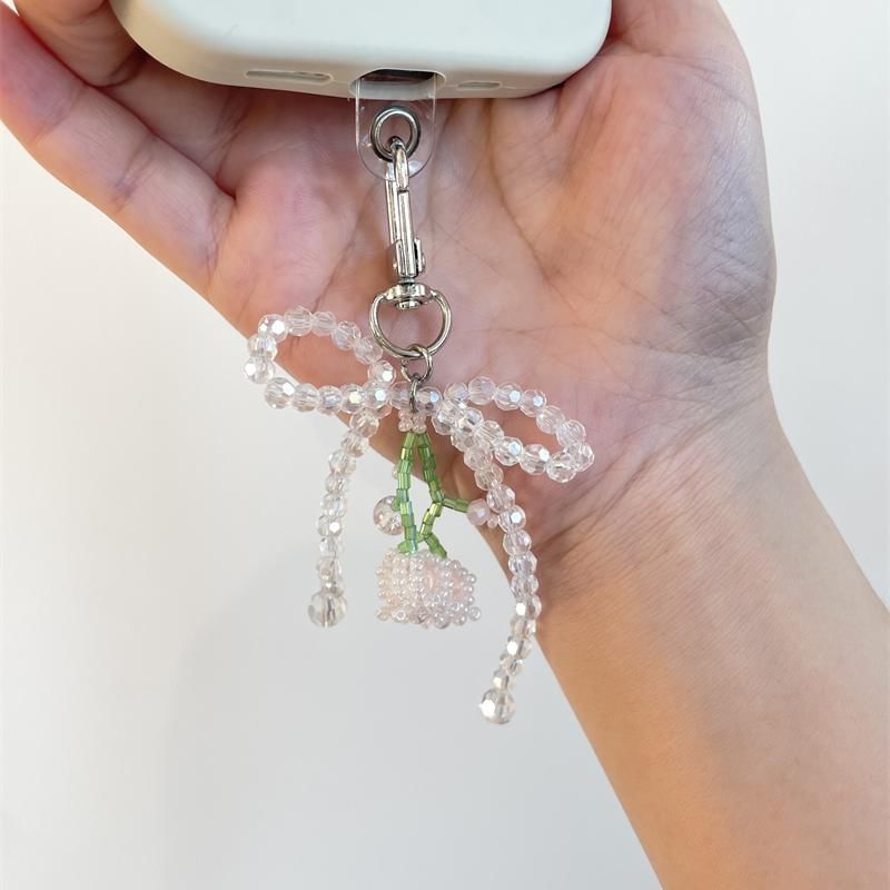 Flower Beaded Bow Phone Charm