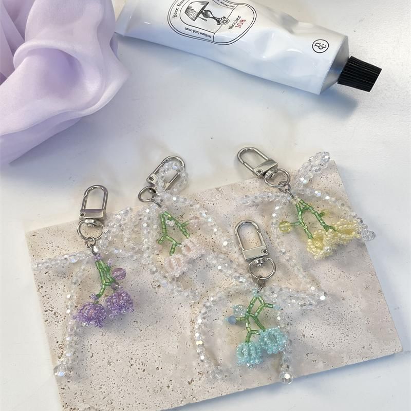 Flower Beaded Bow Phone Charm