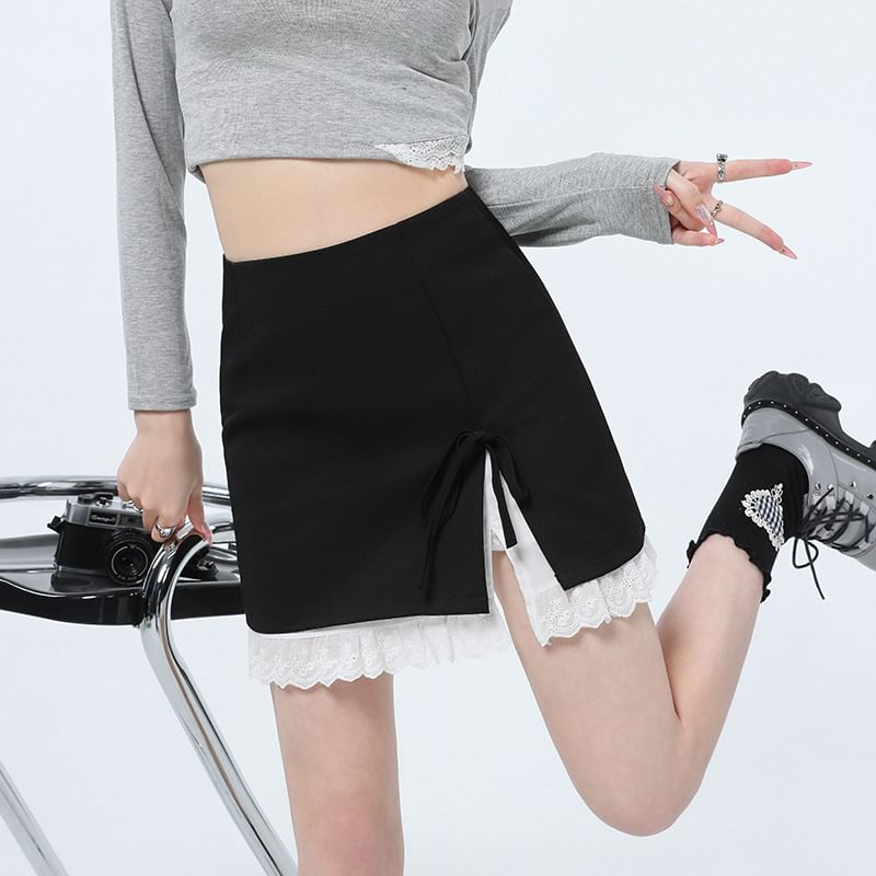 Bow Two Pencil Skirt Tone Rise High Mini Slit