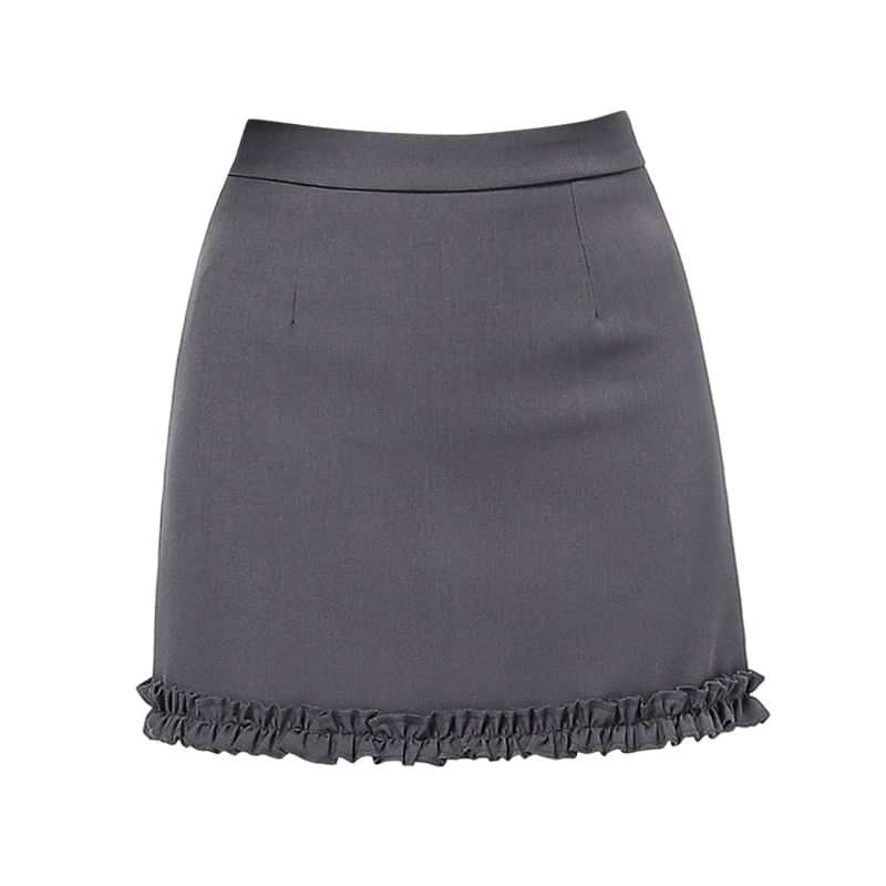Ruffle Trim Mini Plain High Pencil Waist Skirt