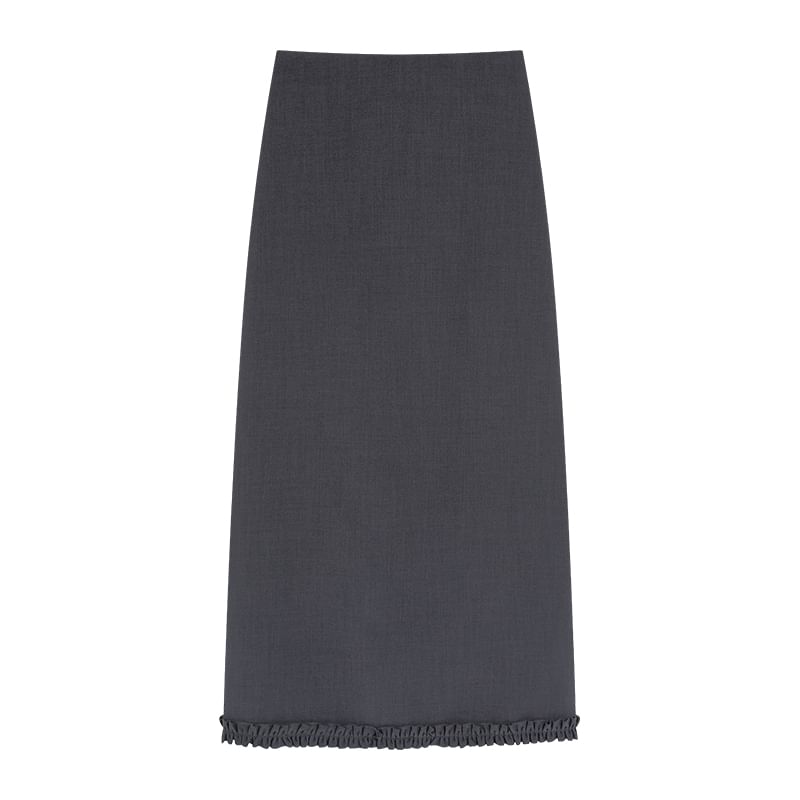 Slit Trim High Skirt A-Line Midi Plain Waist Ruffle