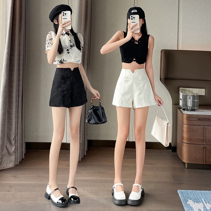 Plain Waist Frog High Shorts Button