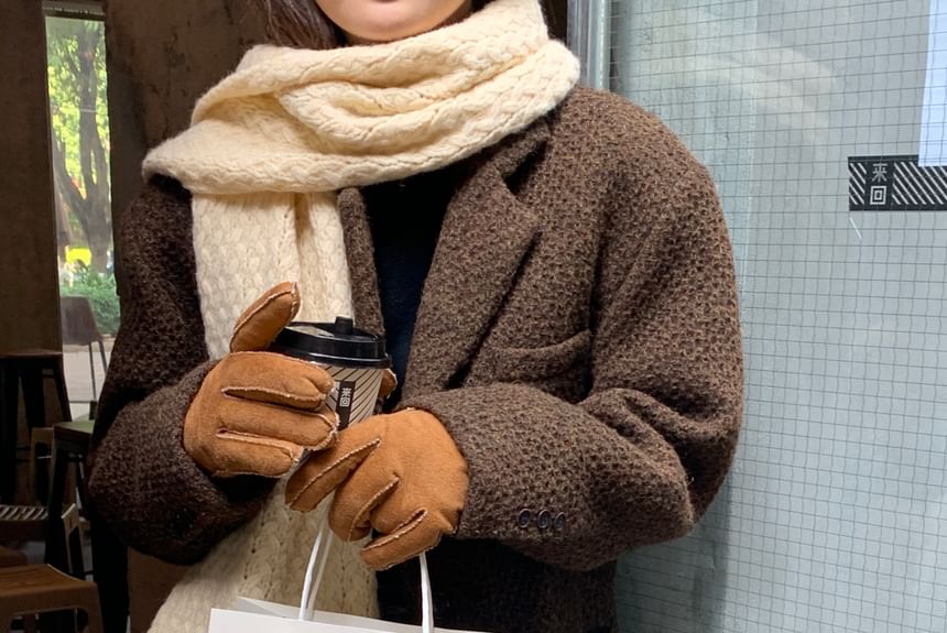 Fluffy Gloves Plain Faux Trim Suede