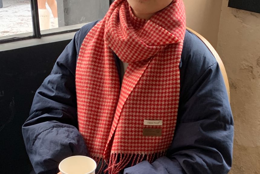 Fringed Trim Plaid Applique Scarf