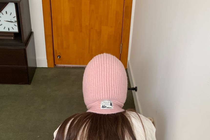 Lace-Up Knit Plain Applique Balaclava Ribbed